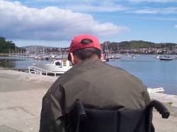 Ross sketching on the quay at Conwy