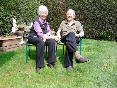 Mum and dad in back garden