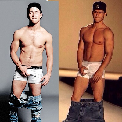 Nick Jonas channeling Marky Mark photoshoot