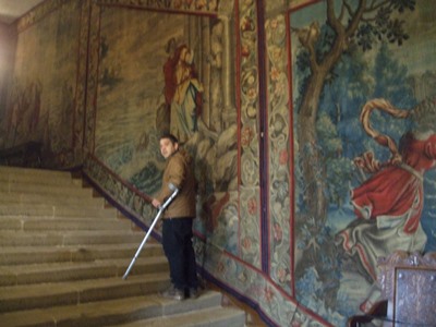 Hardwick Hall: Great Staircase with fitted tapestries