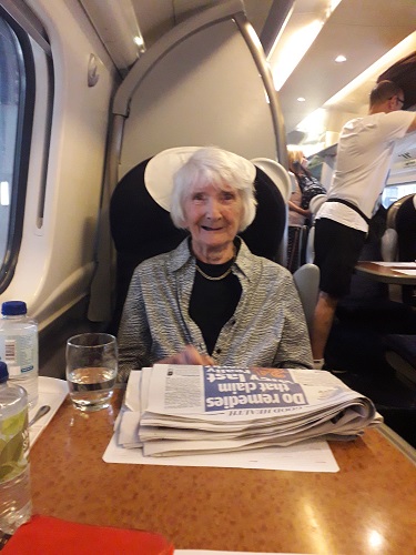 Mum enjoying First Class