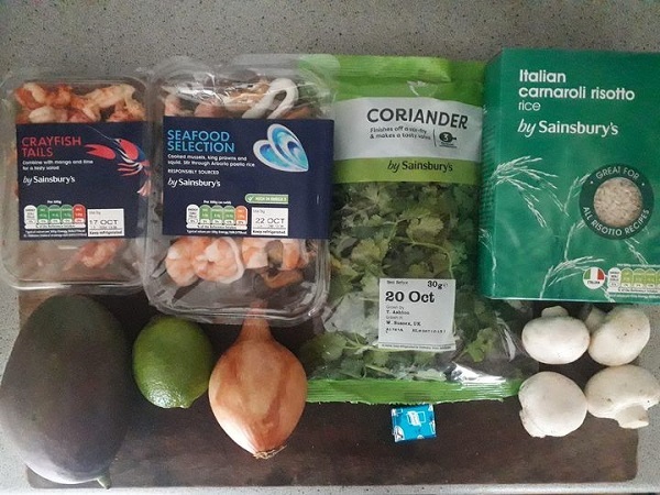 Seafood risotto ingredients