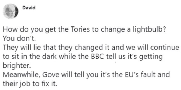 Joke: Tories tell lies about changing lightbulbs